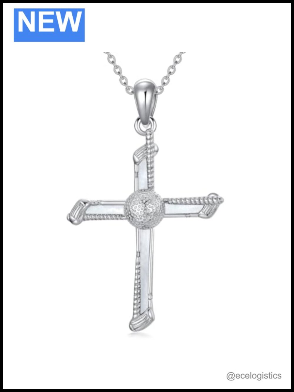 925 Sterling Silver Golf Club Cross Pendant Necklace 18in Adjustable Sport